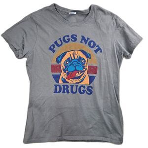 Pugs Not Drugs Graphic T-Shirt Gray Women's Size Medium